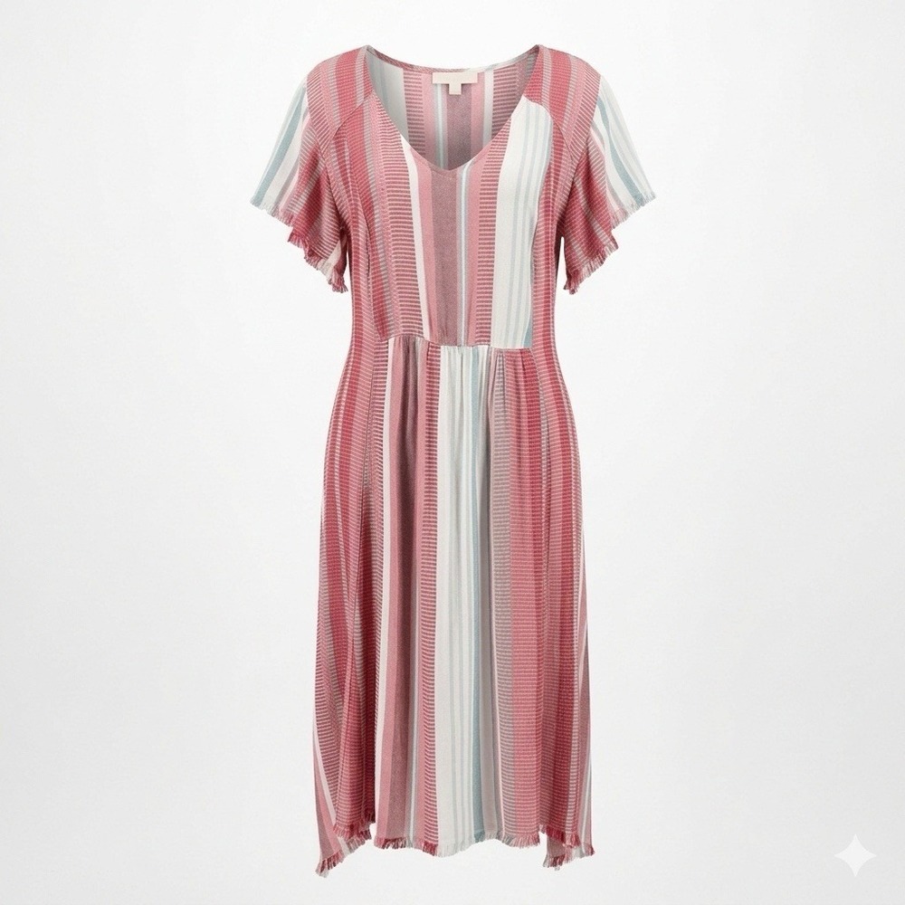 True Craft Dress Size OX (14-16W) Top Stripped Fringe Hem‎ Boho Revival Peasant